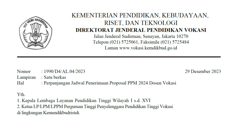 Read more about the article Perpanjangan Jadwal Penerimaan Proposal PPM 2024 Dosen Vokasi